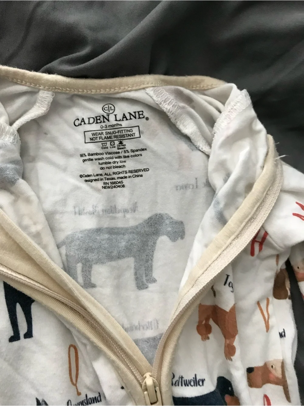 Caden Lane White Footed One-Piece with Navy, Tan and Brown Dog Print BAMBOO PJS